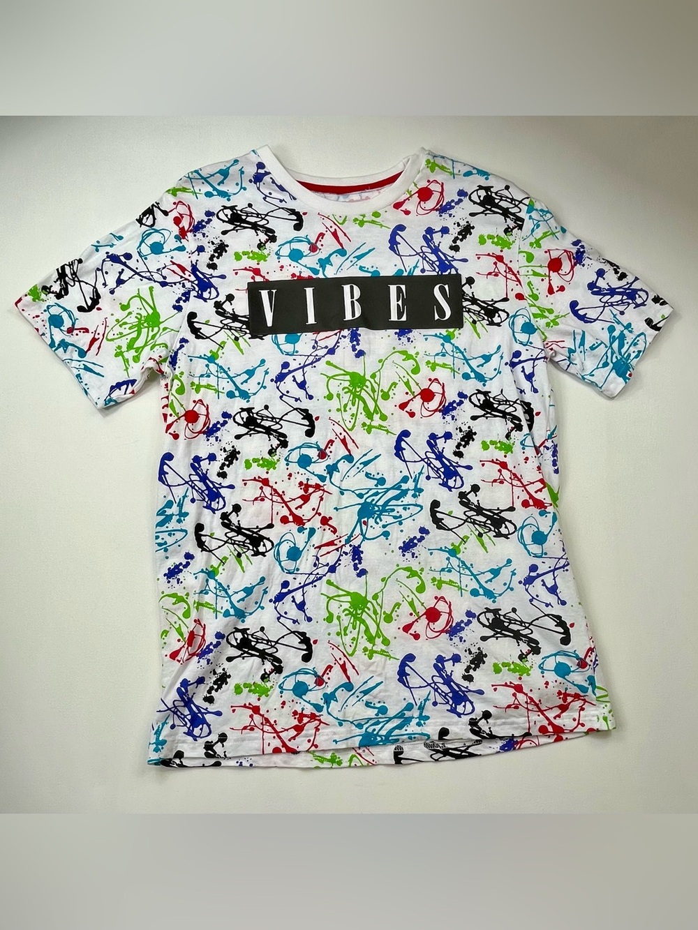 Eighty Eight Brand Mens Vibes Multicolor Paint Splattered Graphic Tee Shirt Sz L